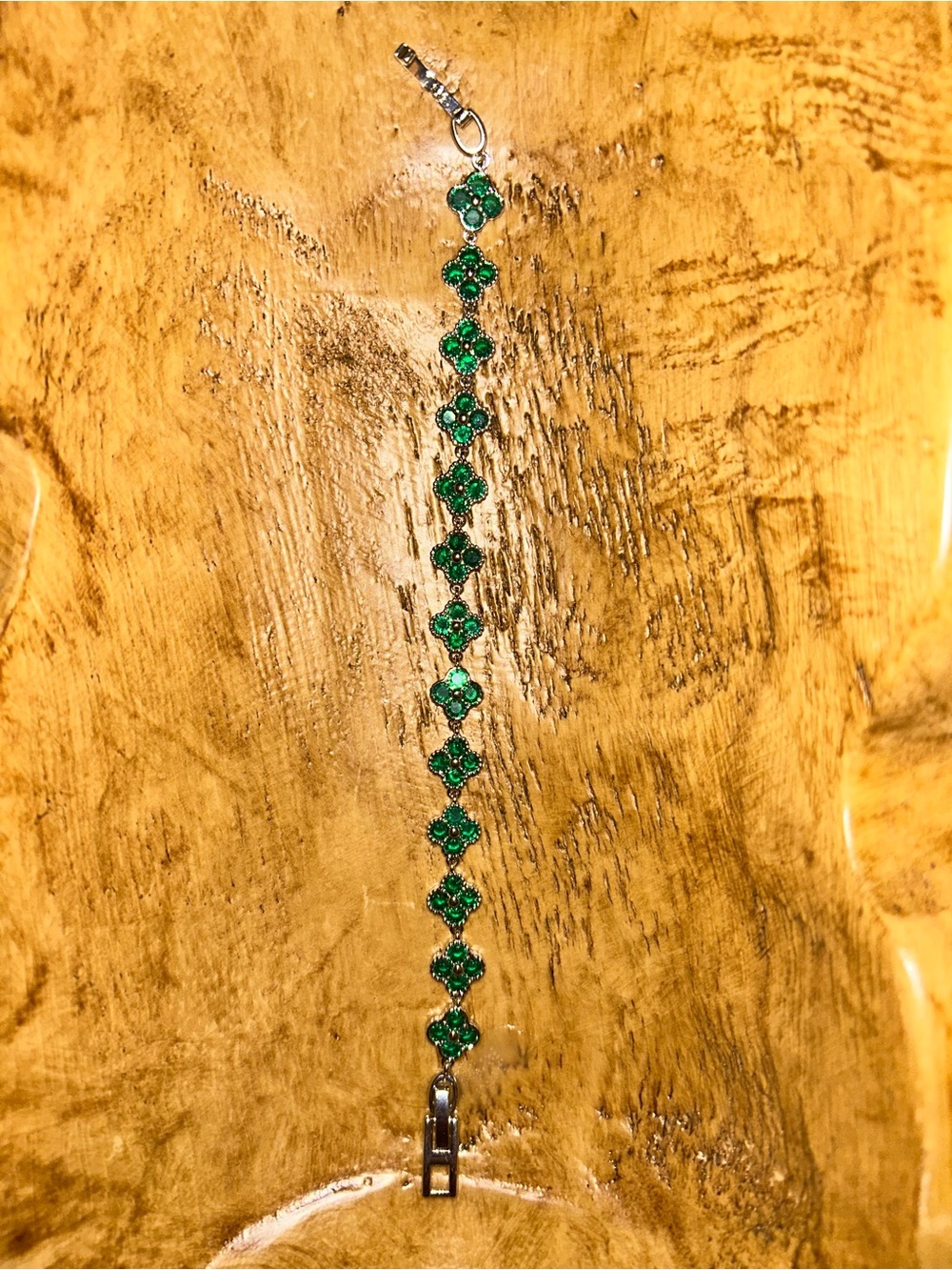 Green Crystal Floral Link Bracelet - Women Jewelry
